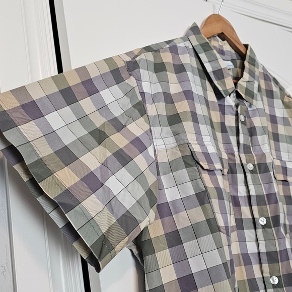 Columbia Omni Wick Short Sleeve Button Up Shirt Mens XXL Gray Plaid Cool - Picture 4 of 10